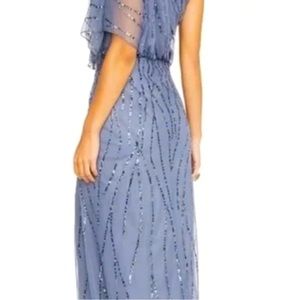 Adrianna Papell Sequined One Shoulder Dress in Dusty Blue